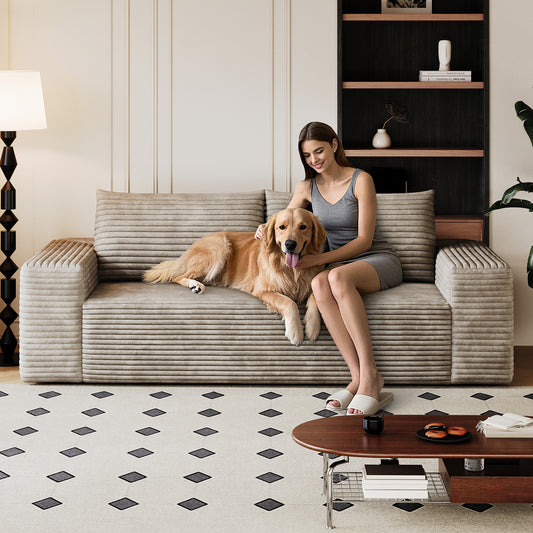 71' 3Setaser Sofa,Corduroy Fabric,Deep Seat Couches,Comfy Loveseat Sofa,No Assembly,1pcs for Living room, Bedroom,Conference room ,Apartment,Camel