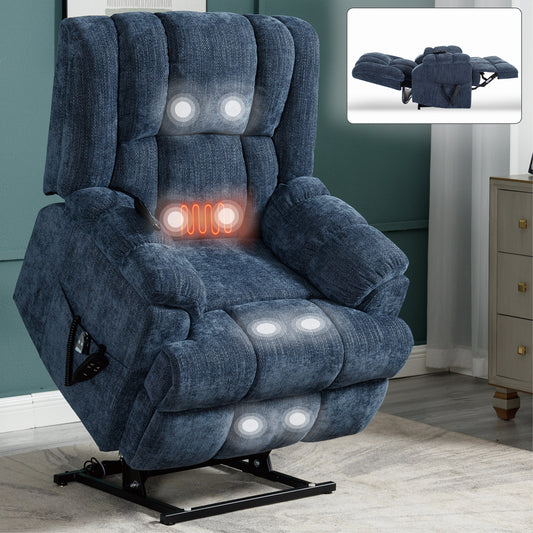 Blue Power Lift Recliner Chair with Massage & Lumbar Heat