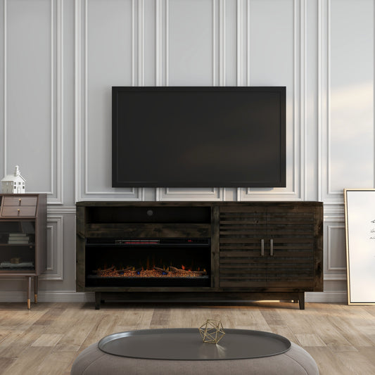 83 Inch Electric Fireplace TV Console, for TVs up to 95 inches, Minimal Assembly, Charcoal-Brown Finish