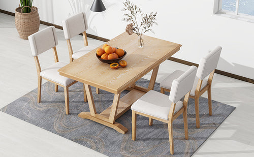 1st Choice Farmhouse Dining Table Set with Linen Upholstered Chairs