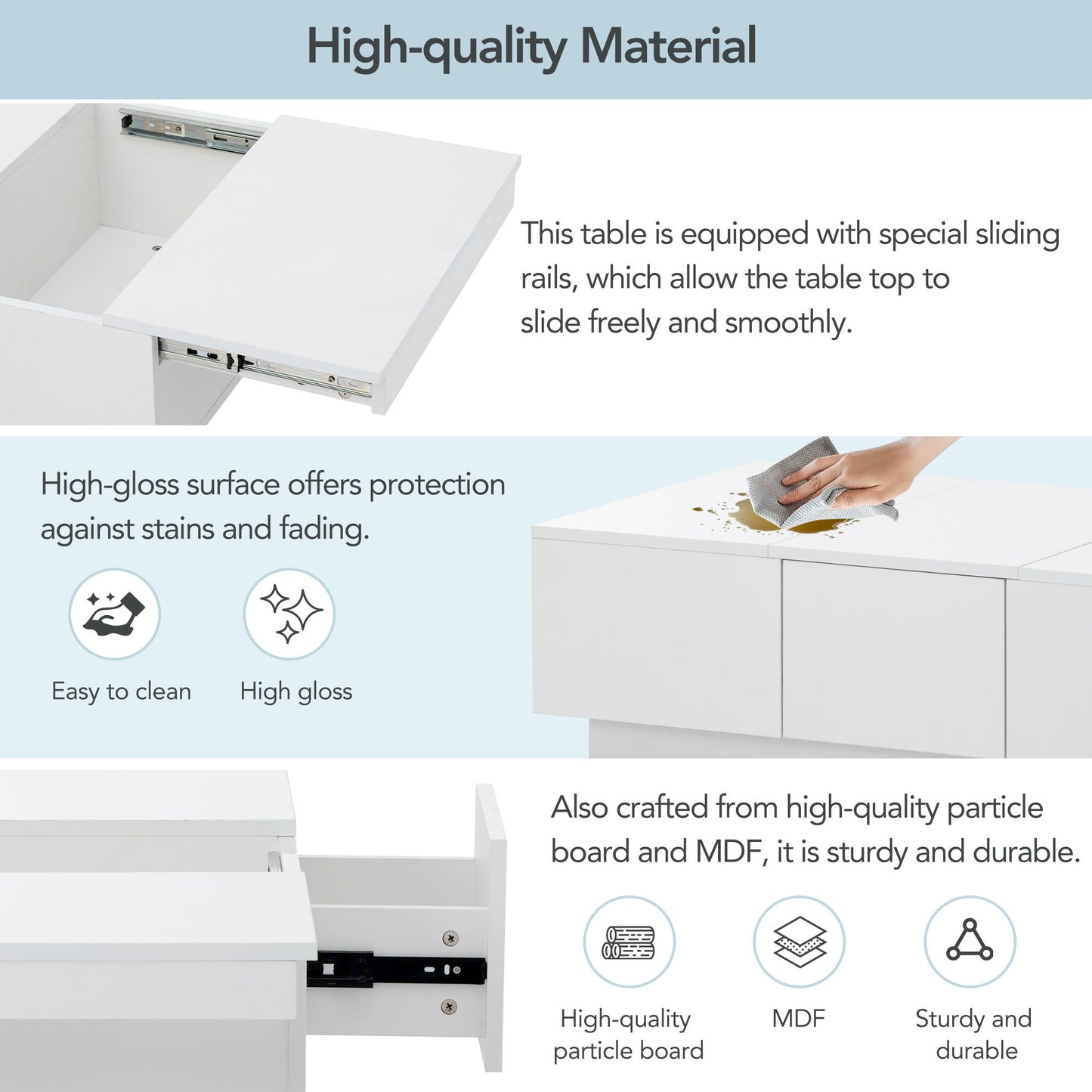 1st Choice Multifunctional White Coffee Table with 2 large Hidden Storage