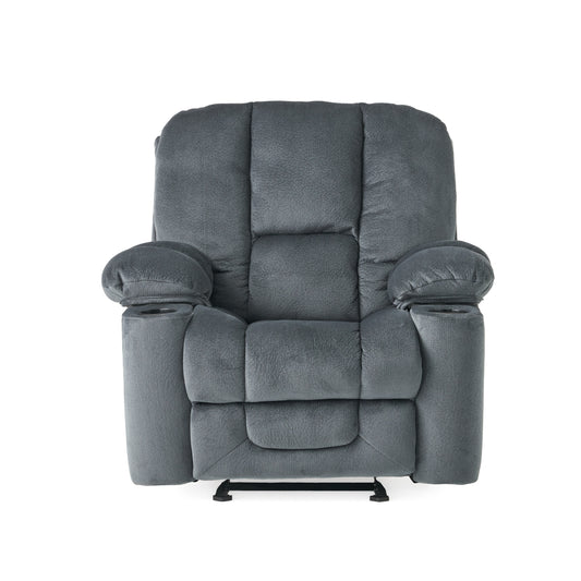 Fervor Luxurious Manual Recliner Chair with Skin-Friendly Fabric and Dual Cup Holders, Silver