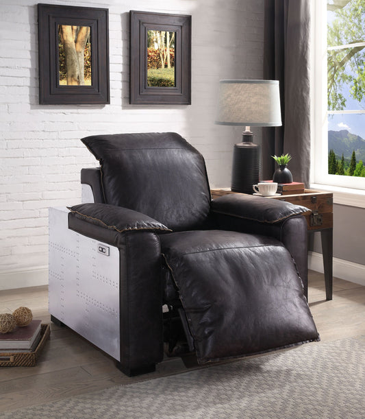 Dark Brown Leather Recliner Chair with Pillow Top Arms