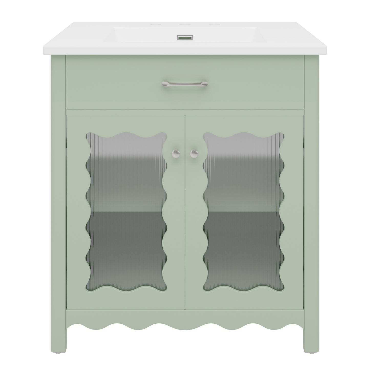 31-Inch Green Bathroom Vanity with Ceramic Sink and Glass Doors