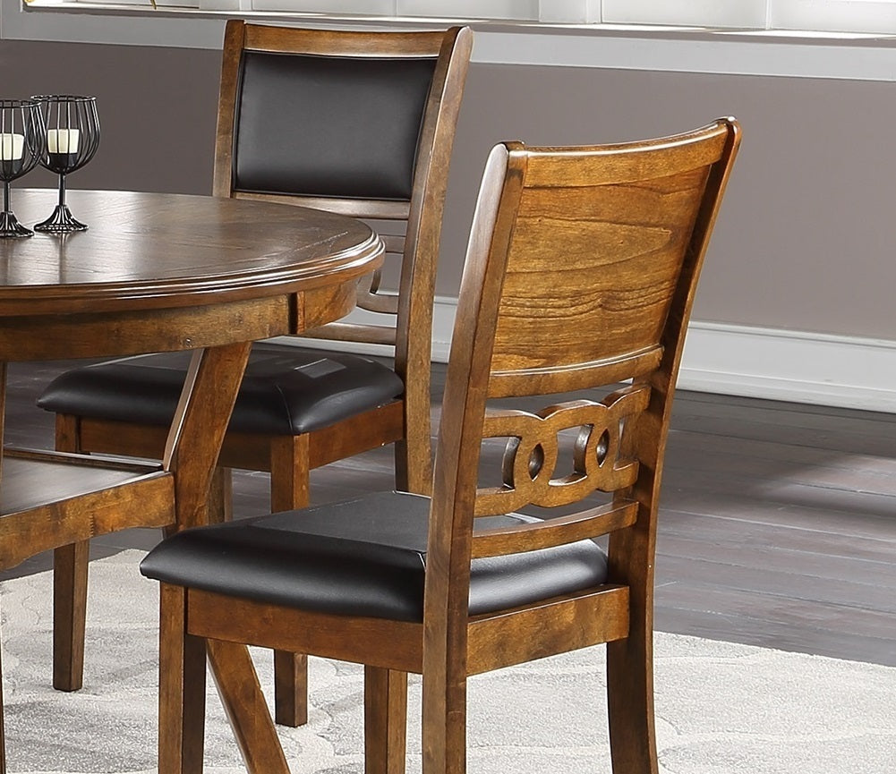 Contemporary Dining 5pc Set Round Table w 4x Side Chairs Walnut Finish Rubberwood Unique Design