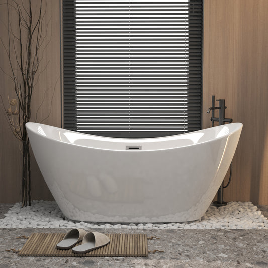 67 Inch Freestanding Acrylic Soaking Bathtub in Gloss White