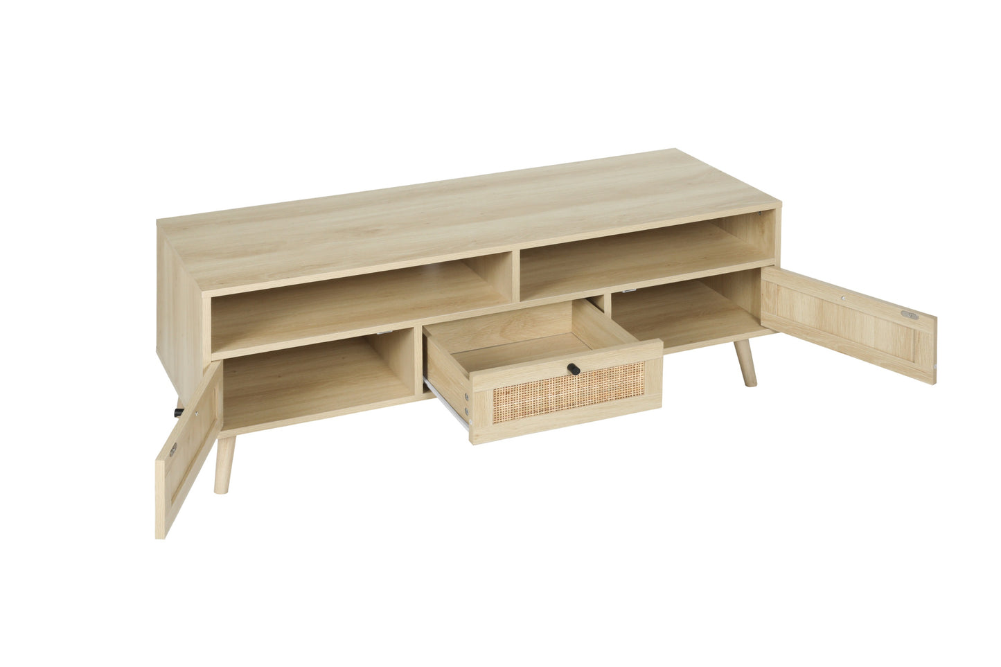 1st Choice Rattan TV Stand Console with Solid Wood Feet in Natural