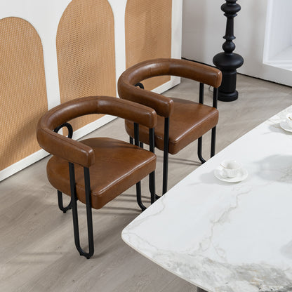 House Hold Contemporary Designed PU Fabric Upholstered Accent/Dining Chair/Barrel Side Chairs Kitchen Armchair for Living Room set of 2 (Light Brown PU)