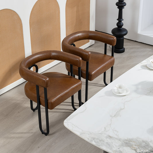 House Hold Contemporary Designed PU Fabric Upholstered Accent/Dining Chair/Barrel Side Chairs Kitchen Armchair for Living Room set of 2 (Light Brown PU)