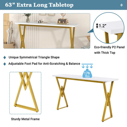 TOPMAX Modern 4-Piece Counter Height Extra Long Console Bar Dining Table Set with 3 Padded Stools for Small Places, Gold