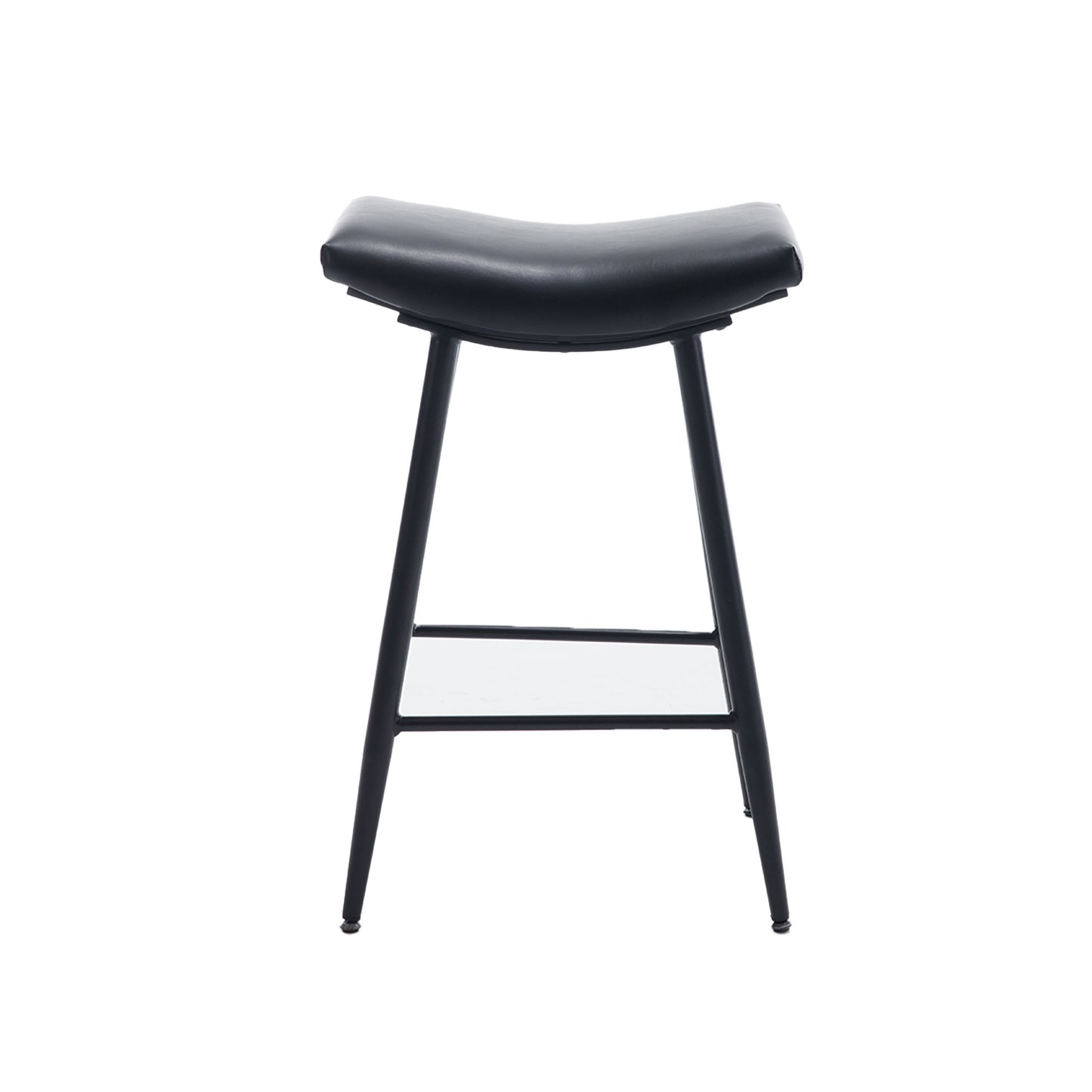 Bar Stools Set of 2 Armless Counter Low Bar Stools Without Back Modern PU Leather Stools with Metal Leg and Footrest ,Black