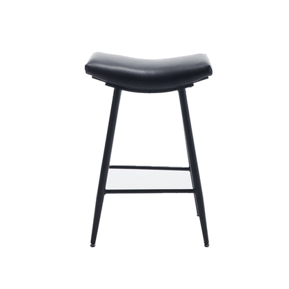 Bar Stools Set of 2 Armless Counter Low Bar Stools Without Back Modern PU Leather Stools with Metal Leg and Footrest ,Black