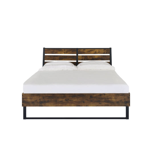Rustic Oak and Black Eastern King Panel Bed Frame
