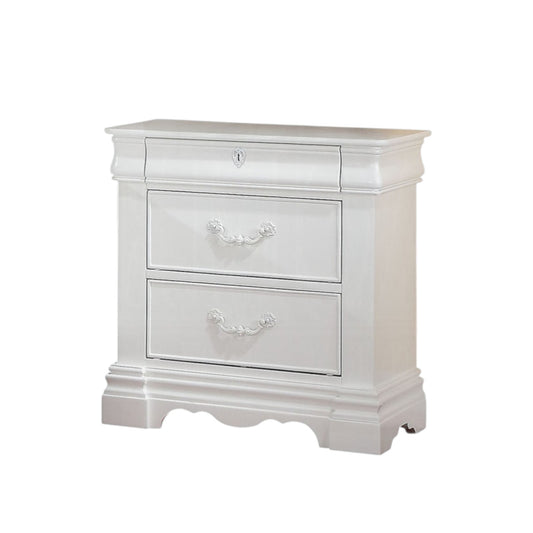 White 3-Drawer Nightstand with Hidden Drawer