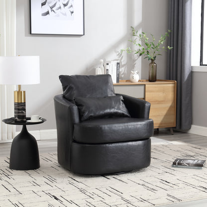 COOLMORE Swivel Barrel Chair, Comfy Round Accent Sofa Chair for Living Room, 360 Degree Swivel Barrel Club Chair, Leisure Arm Chair for Nursery, Hotel, Bedroom, Office, Lounge (Black PU)