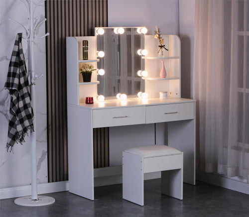 1st Choice Large Vanity Set with 10 Light Bulbs Makeup Table with Cushioned Stool