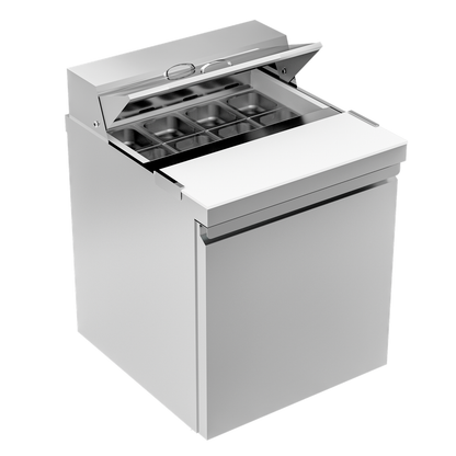 27' W 1 Door Refrigerator Sandwich Salad Prep Table Commercial Stainless Steel Fan Cooling Refrigerator with Cutting Board, 1 Shelves & 8 Pans for Restaurant, Bar, Shop-7.4 Cu.ft