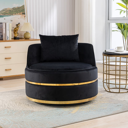 360 Degree Swivel Accent Chair Velvet Modern Upholstered Barrel Chair Over-Sized Soft Chair with Seat Cushion for Living Room, Bedroom, Office, Apartment (Old SKU:WF306867AAB), Black