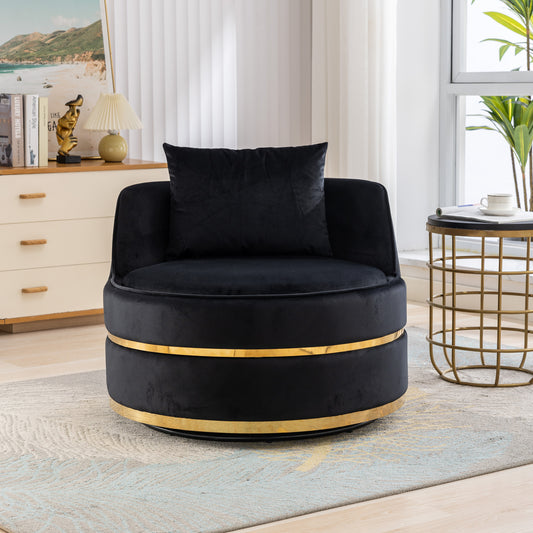 360 Degree Swivel Accent Chair Velvet Modern Upholstered Barrel Chair Over-Sized Soft Chair with Seat Cushion for Living Room, Bedroom, Office, Apartment (Old SKU:WF306867AAB), Black