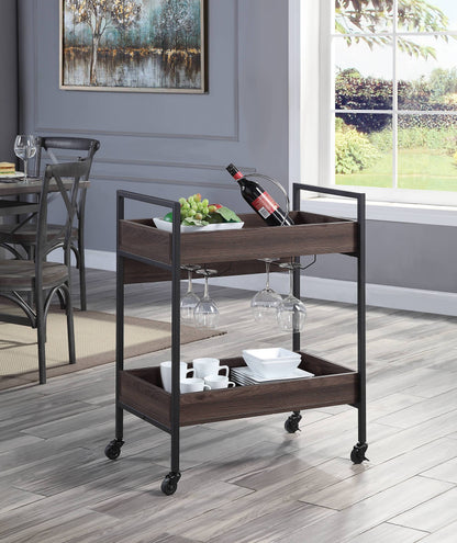Industrial Bar Serving Cart with Cup Holders and 2-Tier Shelves