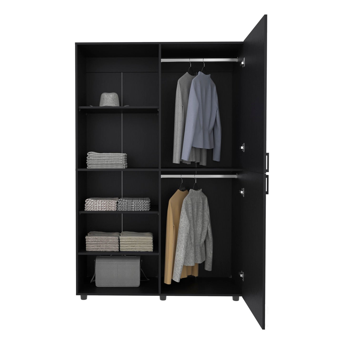 Eco High Two Door Freestanding Armoire With Hanging Rod And Interior Shelves, Compact Bedroom Wardrobe, Black - 1st Choice Furniture Direct