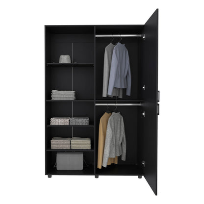 Eco High Two Door Freestanding Armoire With Hanging Rod And Interior Shelves, Compact Bedroom Wardrobe, Black - 1st Choice Furniture Direct