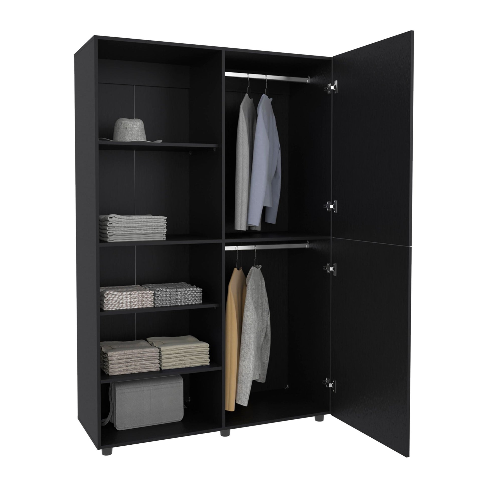 Eco High Two Door Freestanding Armoire With Hanging Rod And Interior Shelves, Compact Bedroom Wardrobe, Black - 1st Choice Furniture Direct