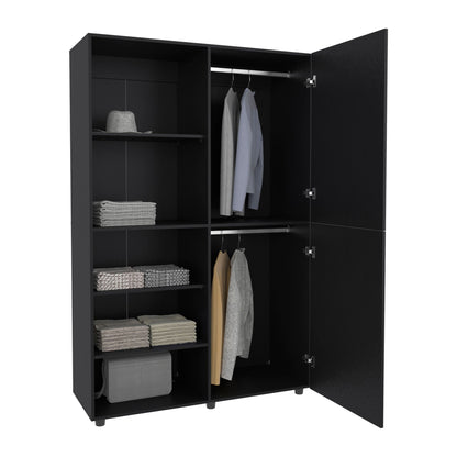 Eco High Two Door Freestanding Armoire With Hanging Rod And Interior Shelves, Compact Bedroom Wardrobe, Black - 1st Choice Furniture Direct
