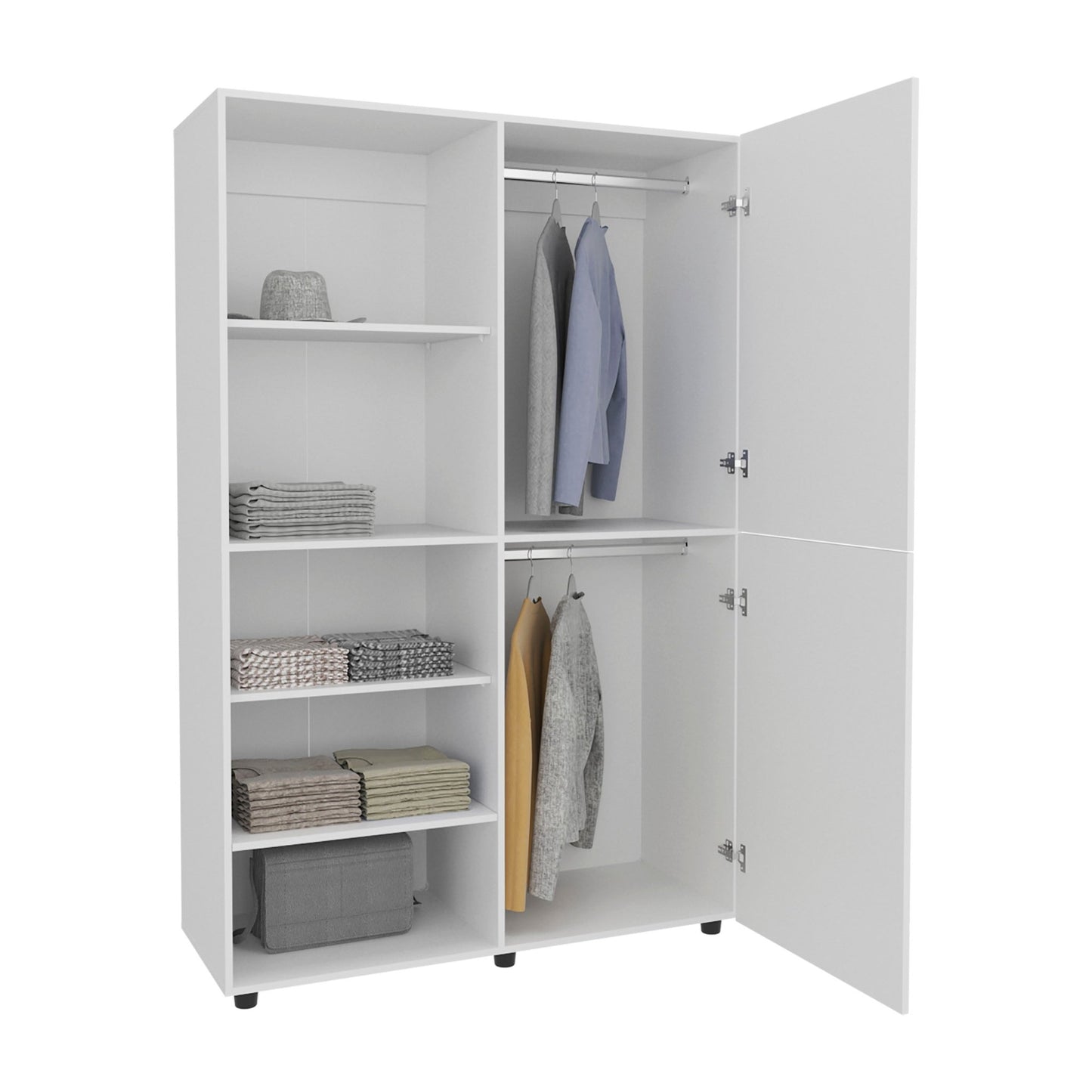 Eco High Two Door Freestanding Armoire With Hanging Rod And Interior Shelves, Compact Bedroom Wardrobe, White - 1st Choice Furniture Direct