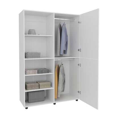 Eco High Two Door Freestanding Armoire With Hanging Rod And Interior Shelves, Compact Bedroom Wardrobe, White - 1st Choice Furniture Direct