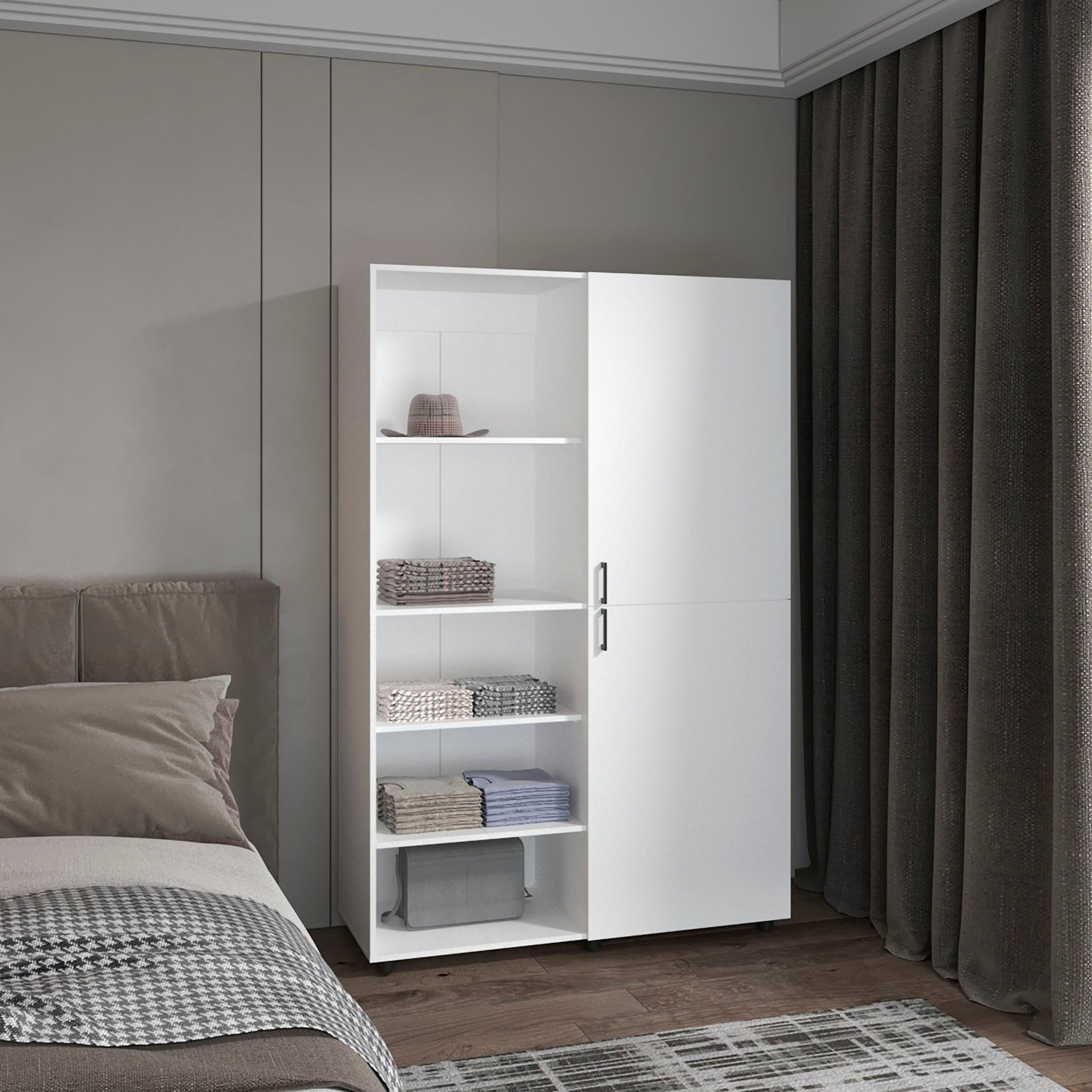 Eco High Two Door Freestanding Armoire With Hanging Rod And Interior Shelves, Compact Bedroom Wardrobe, White - 1st Choice Furniture Direct
