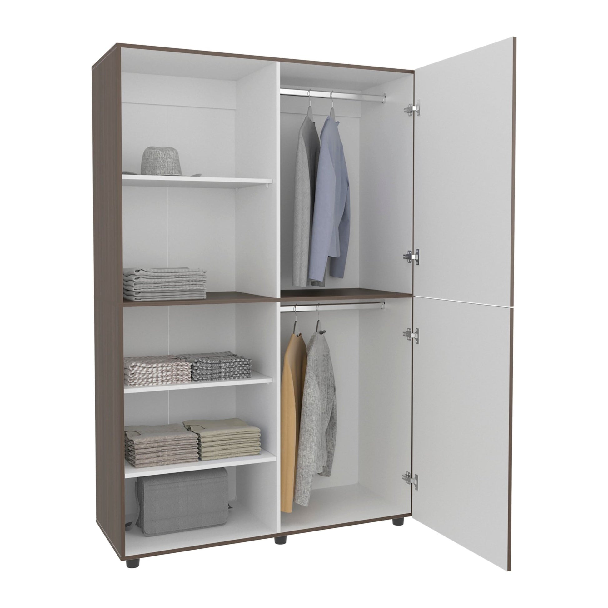 Eco High Two Door Freestanding Armoire With Hanging Rod And Interior Shelves, Compact Bedroom Wardrobe, White, Mahogany - 1st Choice Furniture Direct