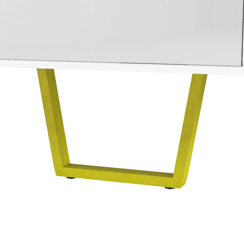 U-Can Modern TV Stand for TVs up to 75 Inches, Storage Cabinet with Drawers and Cabinets, Wood TV Console Table with Metal Legs and Handles for Living room, White