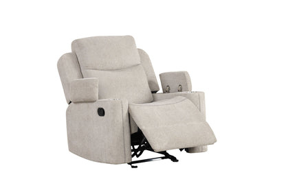 Light Gray Chenille Recliner Chair | Manual Reclining Chair with Storage Arms