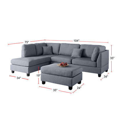 1st Choice Polyfiber Reversible Sectional Sofa with Ottoman in Grey