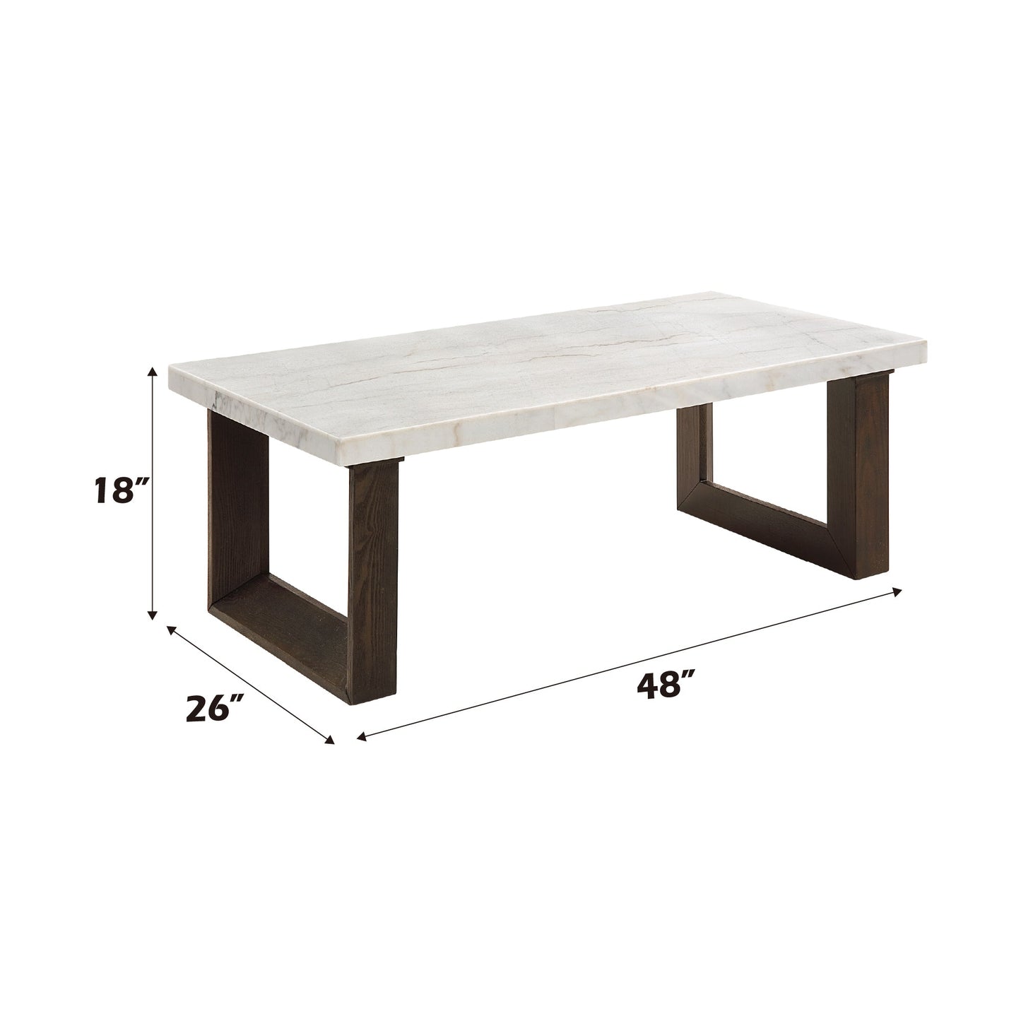 Edwyn White Natural Marble Top & Brown Finish Coffee Table w/Marble Top - 1st Choice Furniture Direct