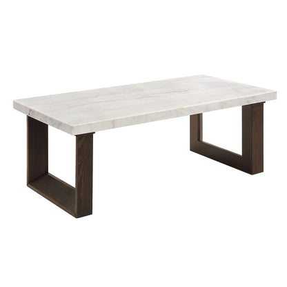 Edwyn White Natural Marble Top & Brown Finish Coffee Table w/Marble Top - 1st Choice Furniture Direct