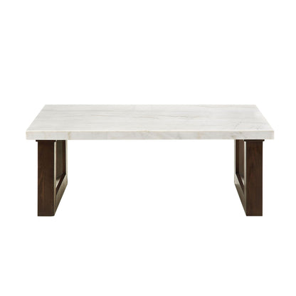 Edwyn White Natural Marble Top & Brown Finish Coffee Table w/Marble Top - 1st Choice Furniture Direct