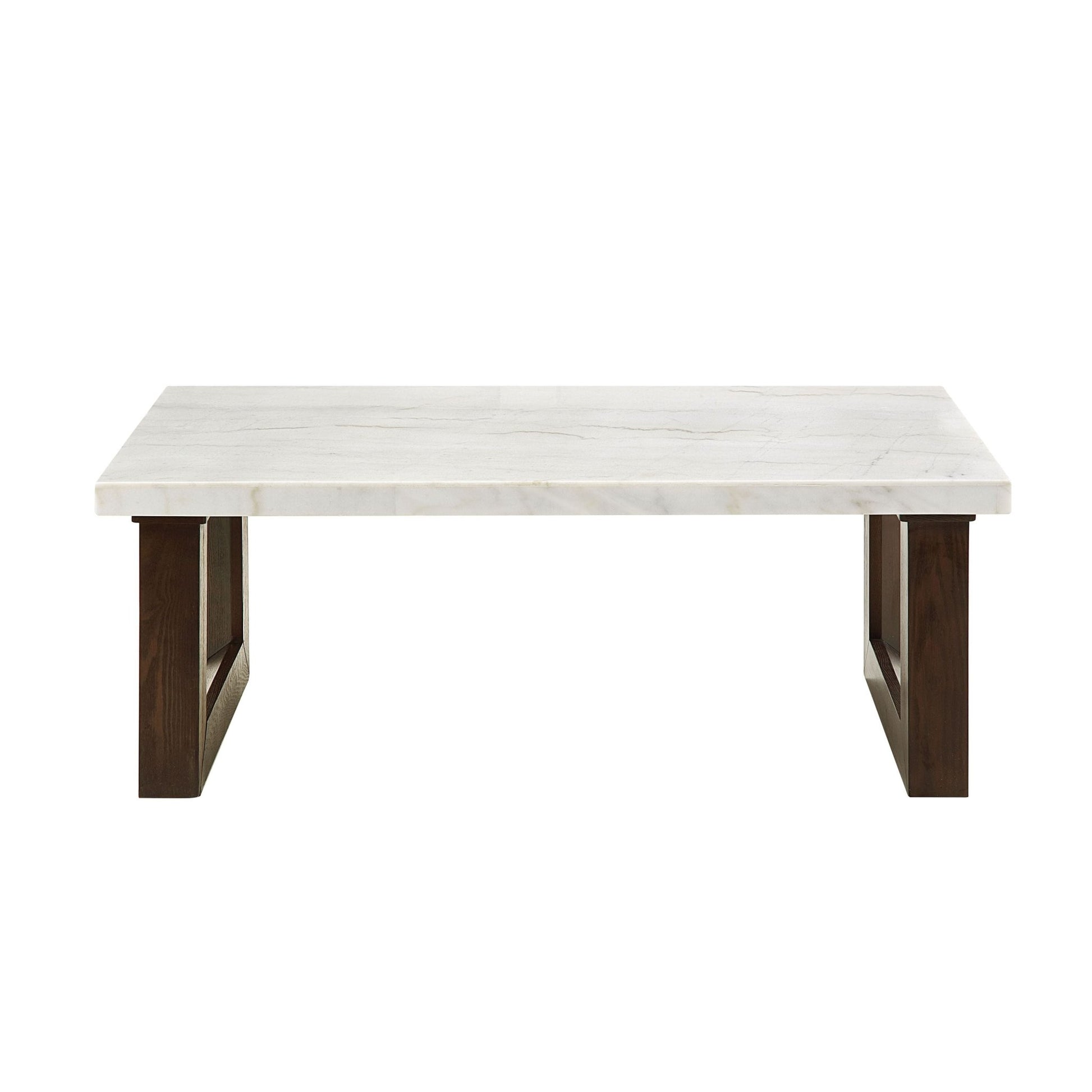 Edwyn White Natural Marble Top & Brown Finish Coffee Table w/Marble Top - 1st Choice Furniture Direct