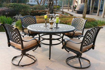 Round 4 - Person 51.97' Long Powder Coated Aluminum Dining Set with Cushions
