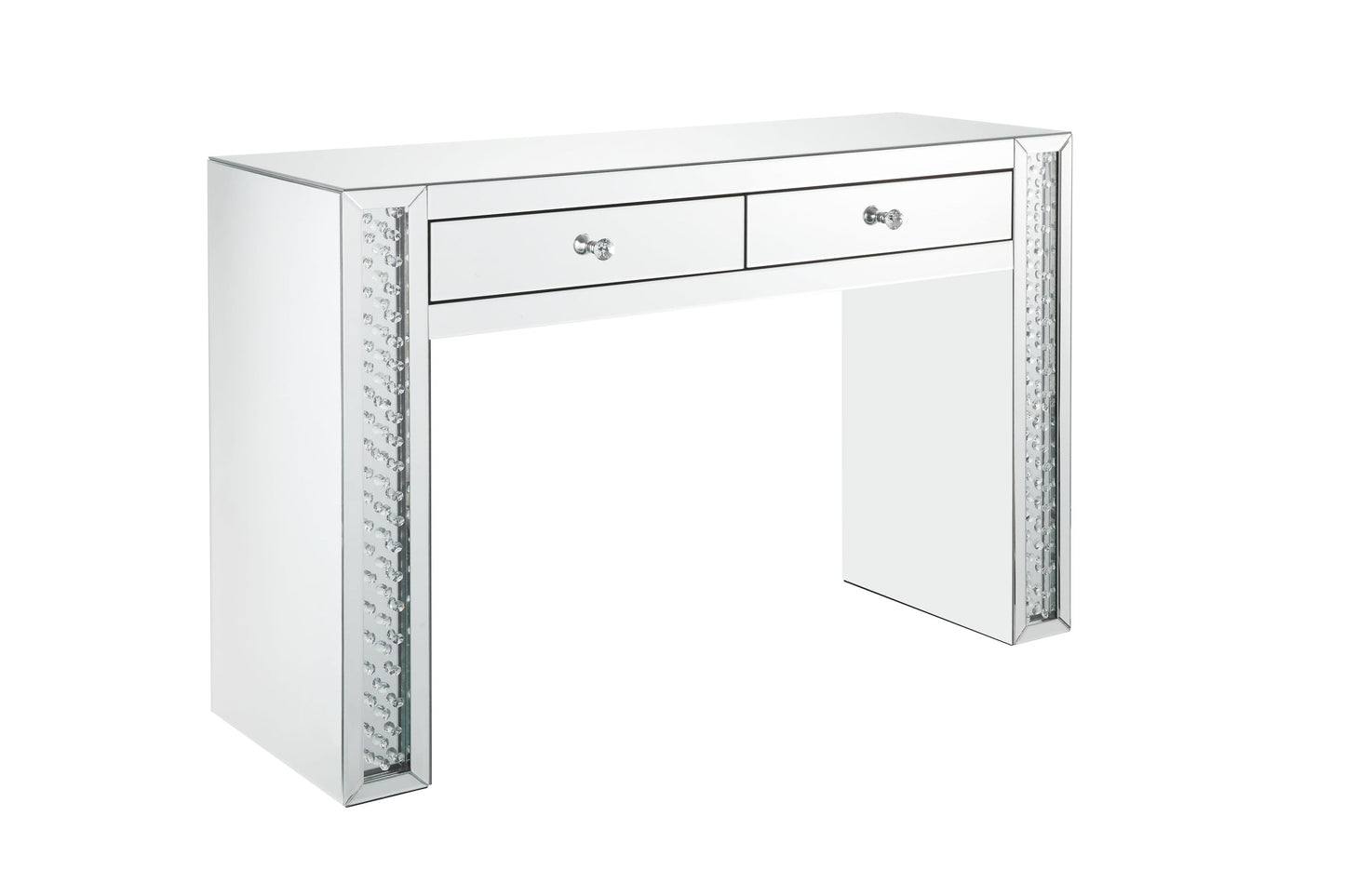 Glam Mirrored Vanity Desk and Stool with Crystal Inlay
