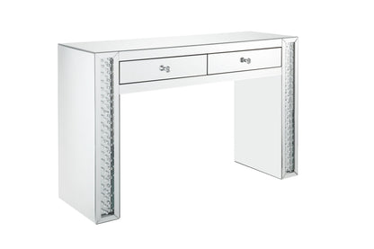 Glam Mirrored Vanity Desk and Stool with Crystal Inlay