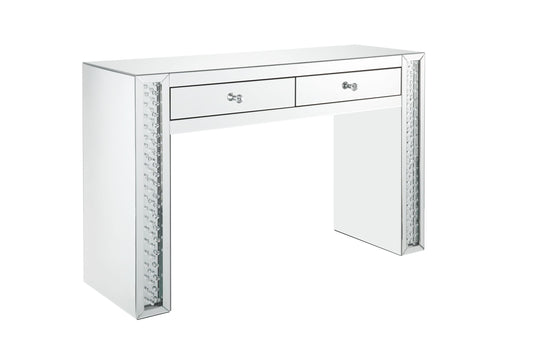 Glam Mirrored Vanity Desk and Stool with Crystal Inlay