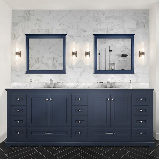 Navy Blue Double Bath Vanity 84 in. W x 22 in. D, Carrara Marble Top, and Faucet Set