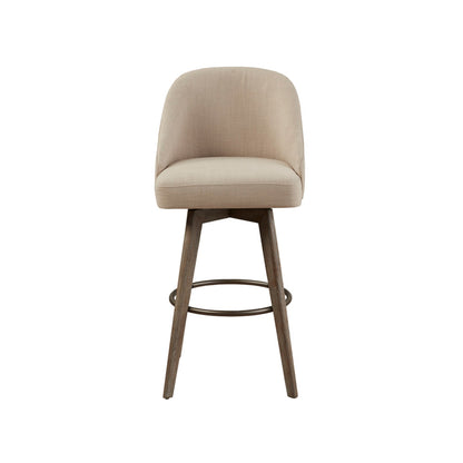 Bar Stool with Swivel Seat in Sand Polyester and Reclaimed Grey Wood