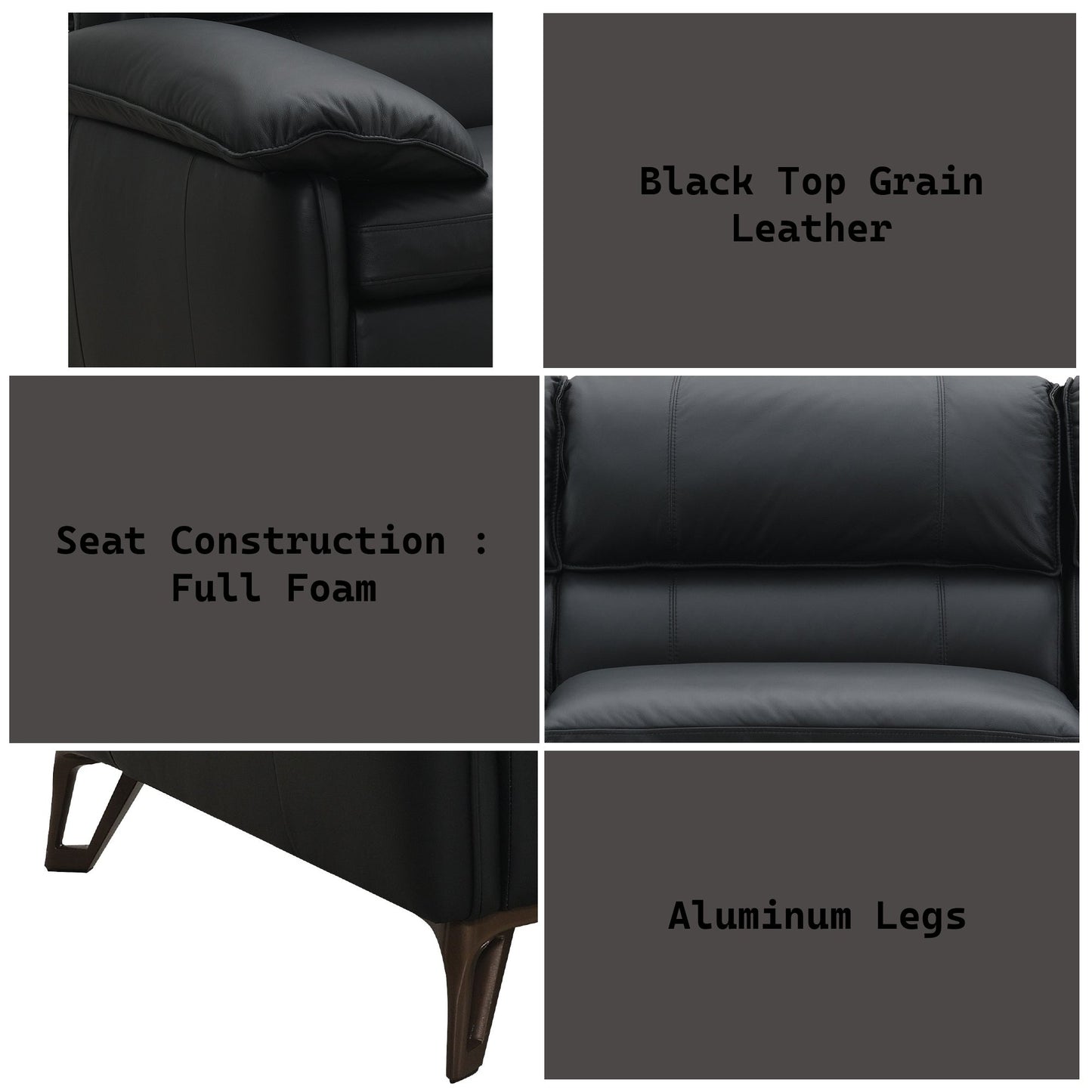 Eilene Black Top Grain Leather Sofa - 1st Choice Furniture Direct