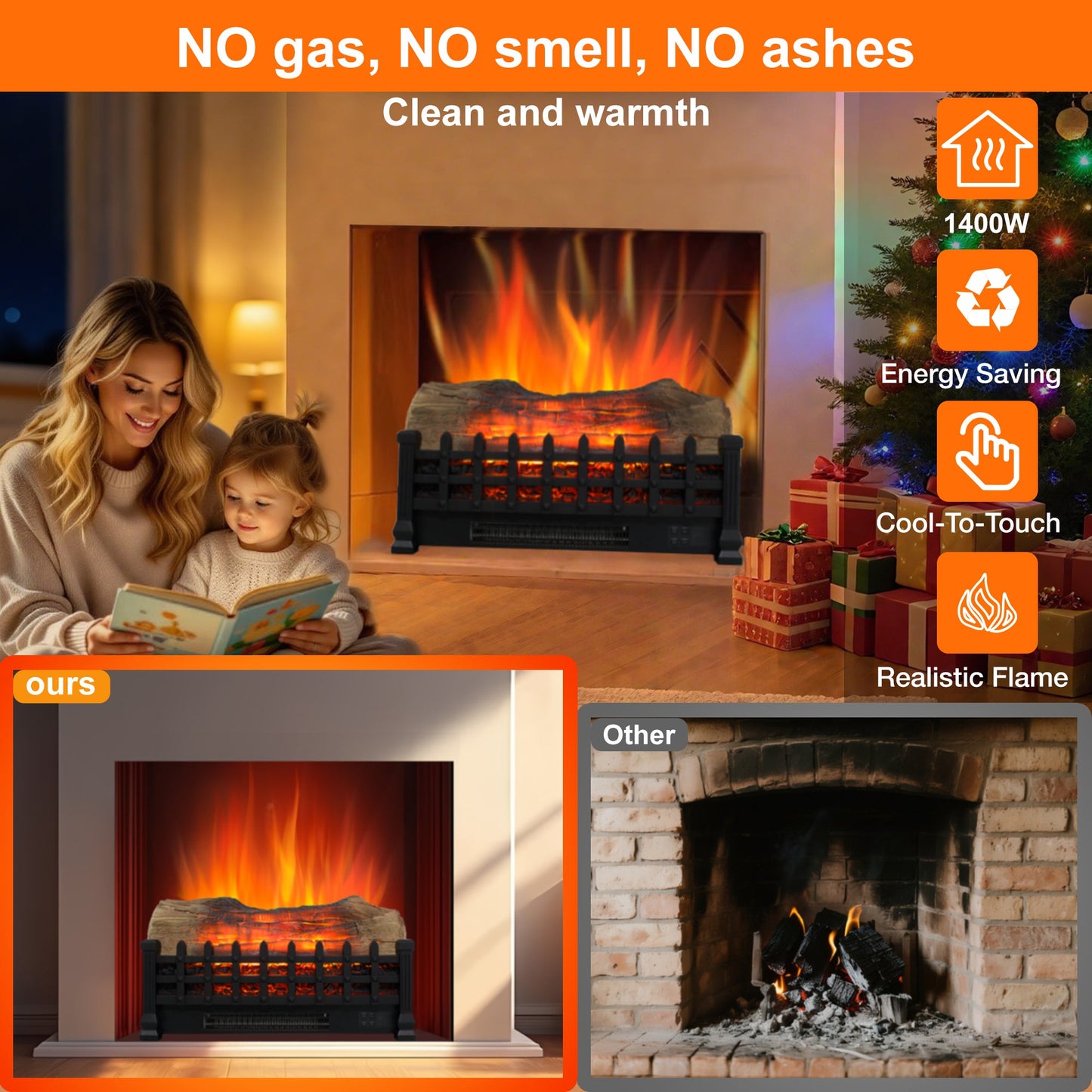 Electric Fireplace Insert Heater with Remote & Realistic Flame Effect - 1st Choice Furniture Direct