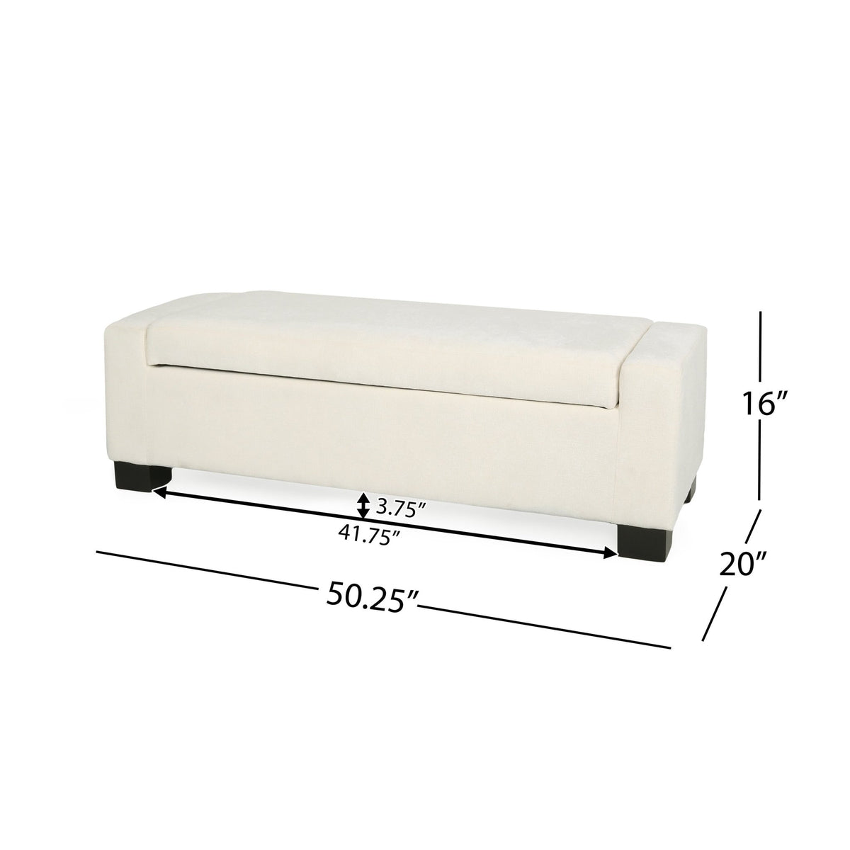 Elegant 50' Ottoman Bench with Textured Fabric, Hinged Lid for Seating and Storage, White - 1st Choice Furniture Direct