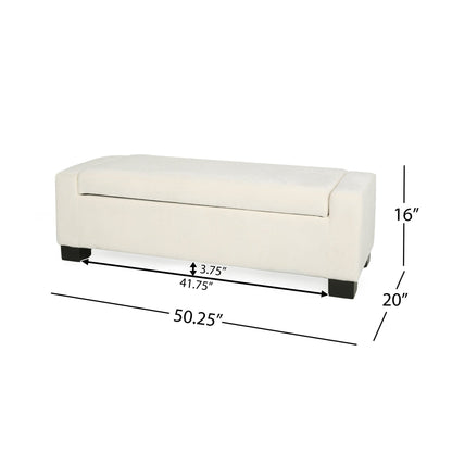 Elegant 50' Ottoman Bench with Textured Fabric, Hinged Lid for Seating and Storage, White - 1st Choice Furniture Direct