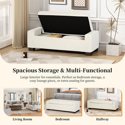 Elegant 50' Ottoman Bench with Textured Fabric, Hinged Lid for Seating and Storage, White - 1st Choice Furniture Direct